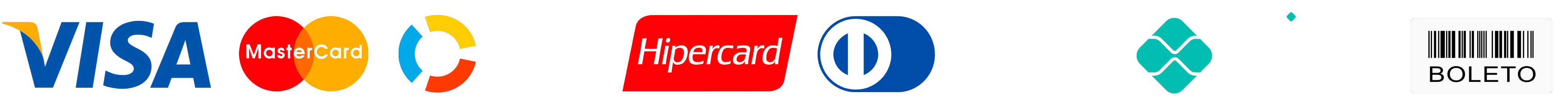 Formas de pagamento: Visa, Mastercard, Elo, Hipercard, Diners, Pix e boleto